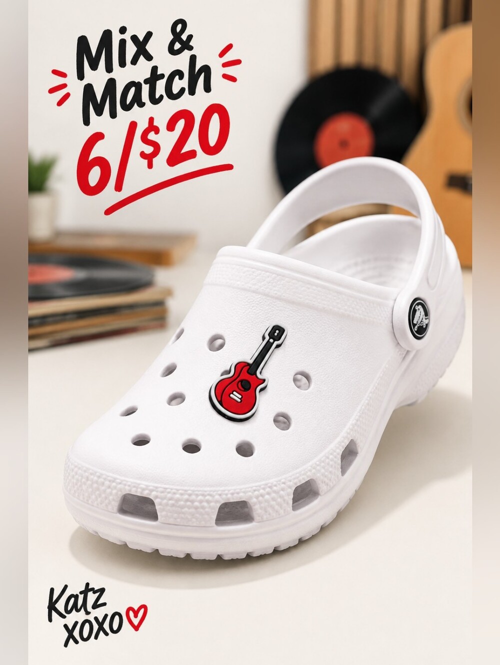 Red Guitar Croc Shoe Charm Acoustic Music Bass Musician Player Jibbitz Style